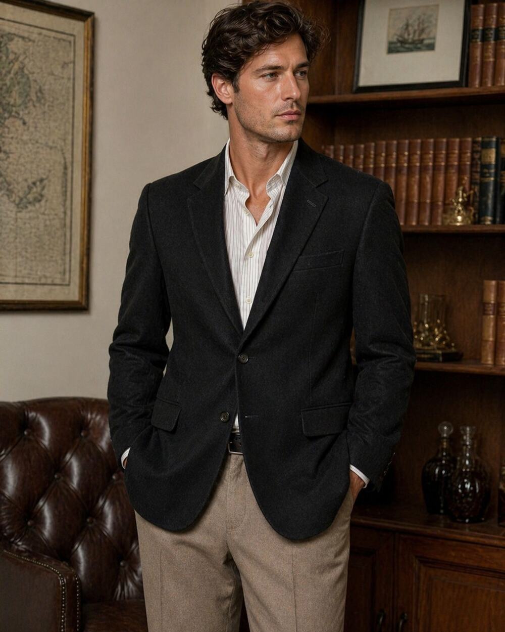 Vintage Justers Camel Hair Blazer Black Mens Large Classic Luxe USA
